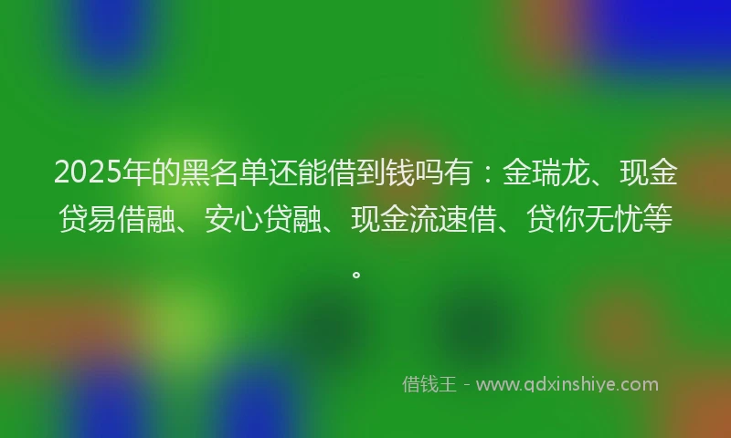 2025年的黑名单还能借到钱吗有：金瑞龙、现金贷易借融、安心贷融、现金流速借、贷你无忧等。