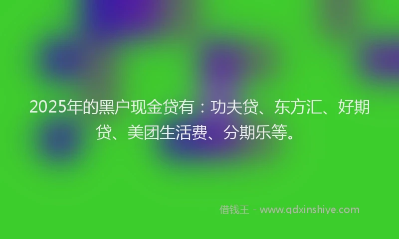 2025年的黑户现金贷有：功夫贷、东方汇、好期贷、美团生活费、分期乐等。