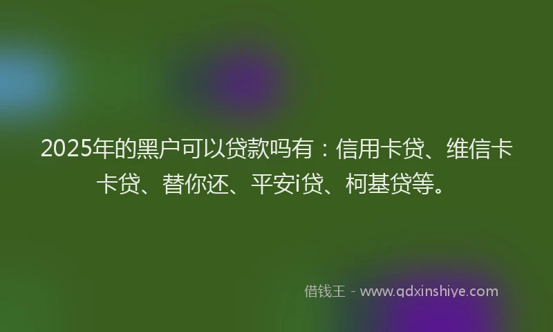2025年的黑户可以贷款吗有：信用卡贷、维信卡卡贷、替你还、平安i贷、柯基贷等。