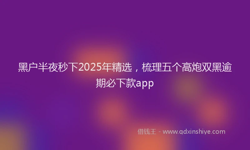 黑户半夜秒下2025年精选，梳理五个高炮双黑逾期必下款app