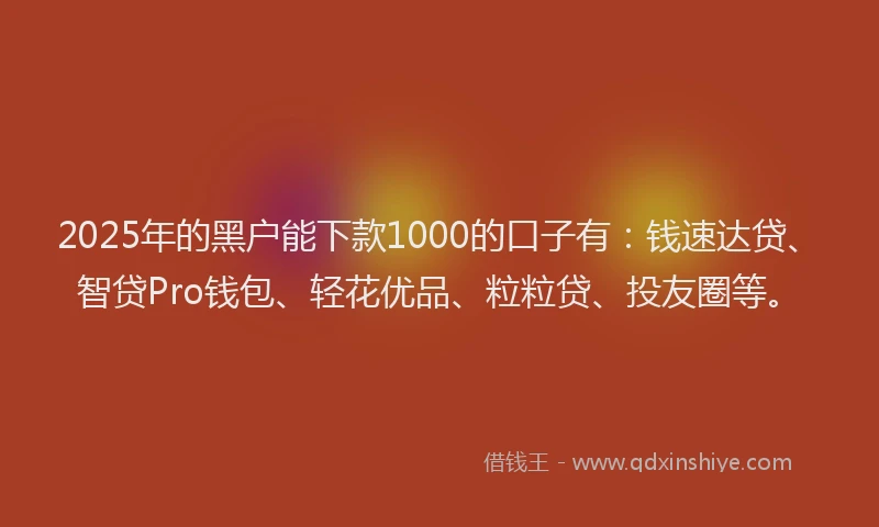 2025年的黑户能下款1000的口子有：钱速达贷、智贷Pro钱包、轻花优品、粒粒贷、投友圈等。