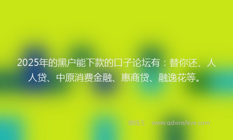 2025年的黑户能下款的口子论坛有：替你还、人人贷、中原消费金融、惠商贷、融逸花等。