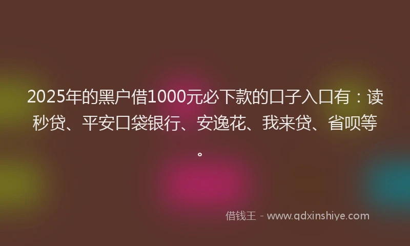 2025年的黑户借1000元必下款的口子入口有:读秒贷、平安口袋银行、安逸花、我来贷、省呗等。