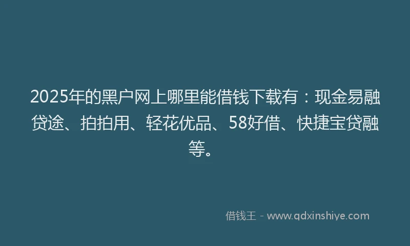 2025年的黑户网上哪里能借钱下载有：现金易融贷途、拍拍用、轻花优品、58好借、快捷宝贷融等。