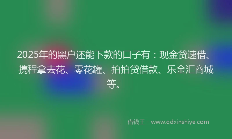 2025年的黑户还能下款的口子有:现金贷速借、携程拿去花、零花罐、拍拍贷借款、乐金汇商城等。
