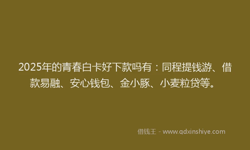 2025年的青春白卡好下款吗有：同程提钱游、借款易融、安心钱包、金小豚、小麦粒贷等。