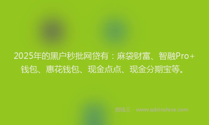 2025年的黑户秒批网贷有：麻袋财富、智融Pro+钱包、惠花钱包、现金点点、现金分期宝等。