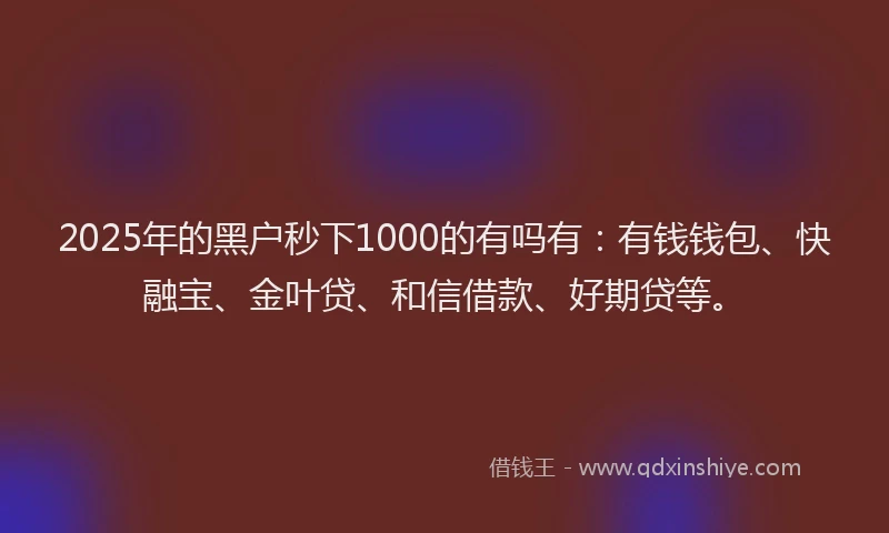 2025年的黑户秒下1000的有吗有:有钱钱包、快融宝、金叶贷、和信借款、好期贷等。