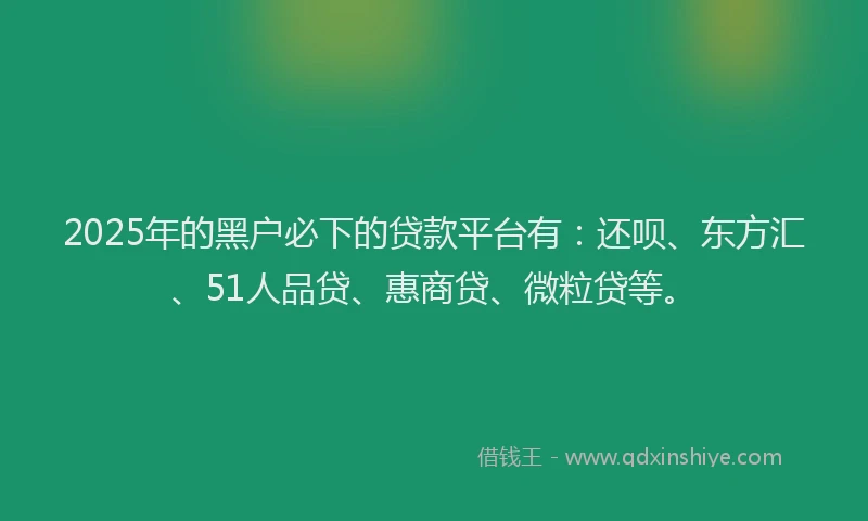 2025年的黑户必下的贷款平台有：还呗、东方汇、51人品贷、惠商贷、微粒贷等。