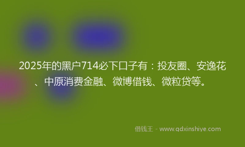 2025年的黑户714必下口子有：投友圈、安逸花、中原消费金融、微博借钱、微粒贷等。