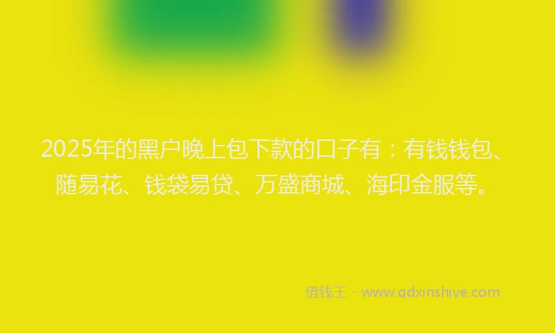 2025年的黑户晚上包下款的口子有：有钱钱包、随易花、钱袋易贷、万盛商城、海印金服等。