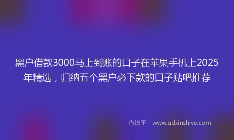 黑户借款3000马上到账的口子在苹果手机上2025年精选，归纳五个黑户必下款的口子贴吧推荐