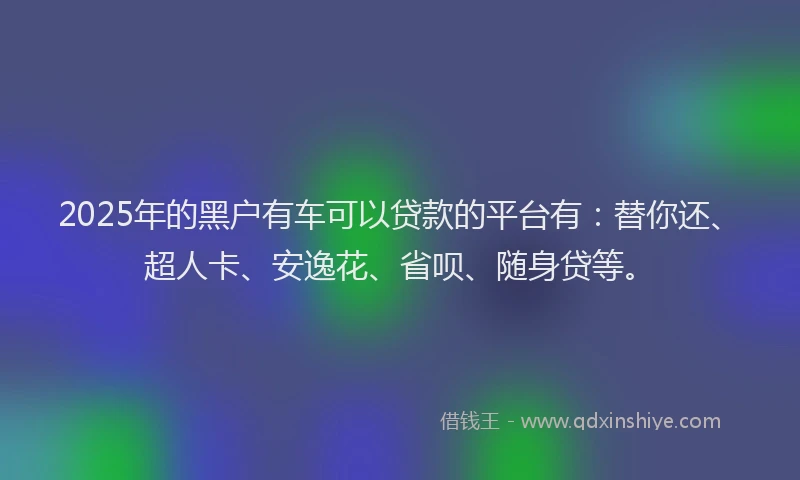 2025年的黑户有车可以贷款的平台有：替你还、超人卡、安逸花、省呗、随身贷等。