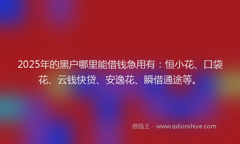 2025年的黑户哪里能借钱急用有：恒小花、口袋花、云钱快贷、安逸花、瞬借通途等。