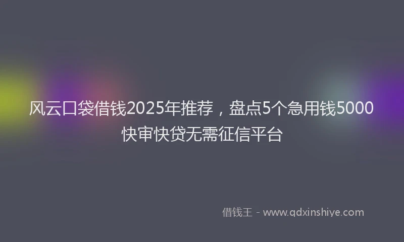 风云口袋借钱2025年推荐，盘点5个急用钱5000快审快贷无需征信平台