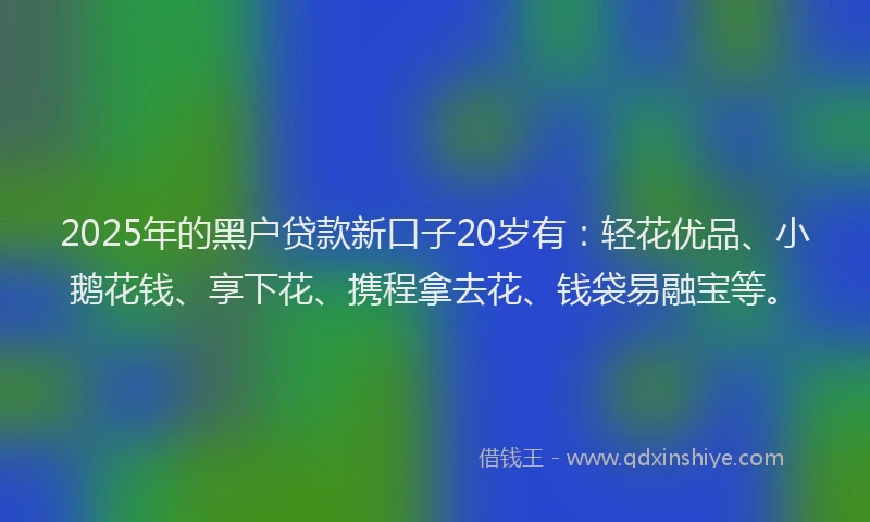 2025年的黑户贷款新口子20岁有:轻花优品、小鹅花钱、享下花、携程拿去花、钱袋易融宝等。