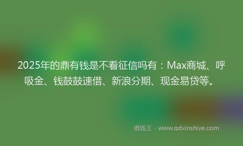 2025年的鼎有钱是不看征信吗有：Max商城、呼吸金、钱鼓鼓速借、新浪分期、现金易贷等。
