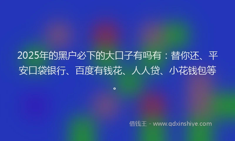 2025年的黑户必下的大口子有吗有：替你还、平安口袋银行、百度有钱花、人人贷、小花钱包等。
