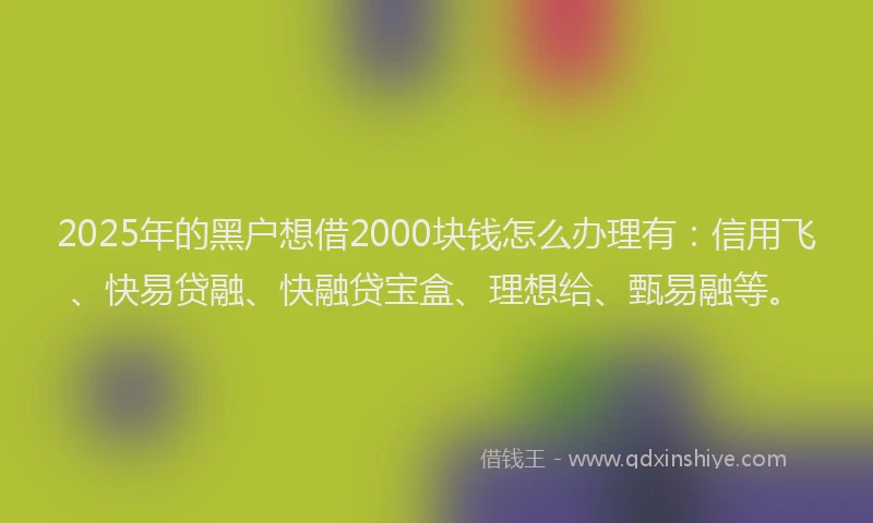 2025年的黑户想借2000块钱怎么办理有：信用飞、快易贷融、快融贷宝盒、理想给、甄易融等。