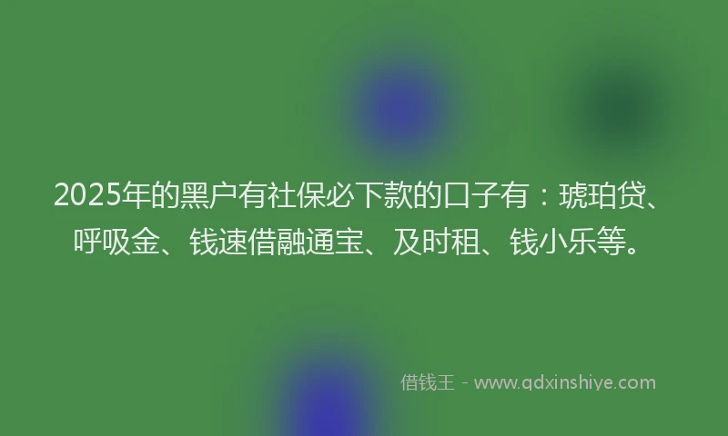 2025年的黑户有社保必下款的口子有：琥珀贷、呼吸金、钱速借融通宝、及时租、钱小乐等。