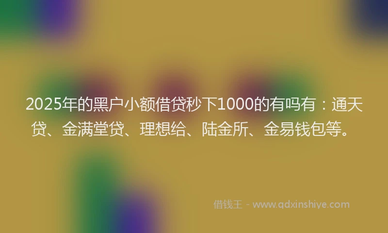 2025年的黑户小额借贷秒下1000的有吗有：通天贷、金满堂贷、理想给、陆金所、金易钱包等。