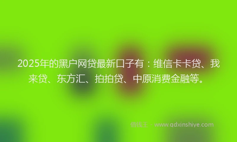 2025年的黑户网贷最新口子有：维信卡卡贷、我来贷、东方汇、拍拍贷、中原消费金融等。