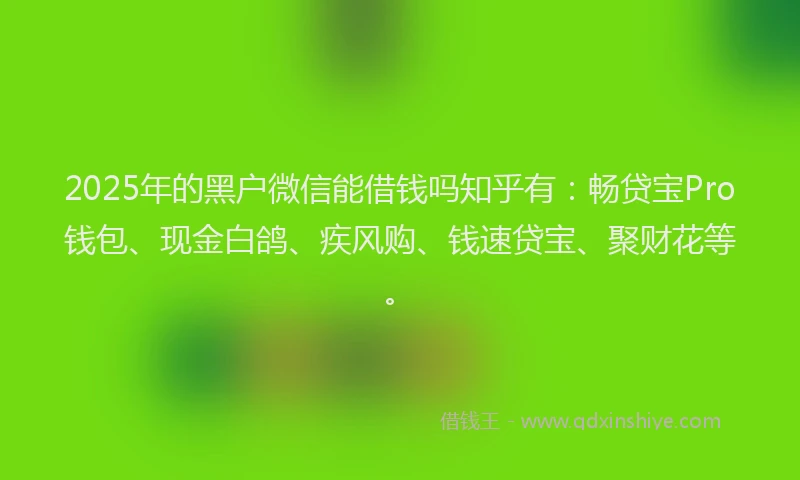 2025年的黑户微信能借钱吗知乎有：畅贷宝Pro钱包、现金白鸽、疾风购、钱速贷宝、聚财花等。