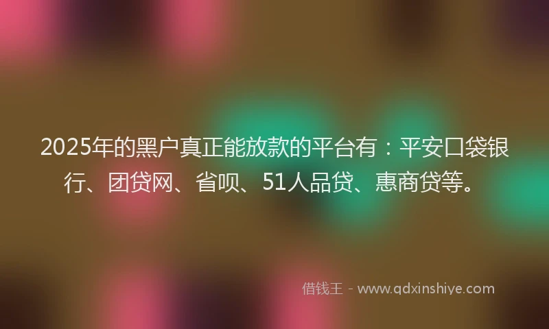 2025年的黑户真正能放款的平台有：平安口袋银行、团贷网、省呗、51人品贷、惠商贷等。