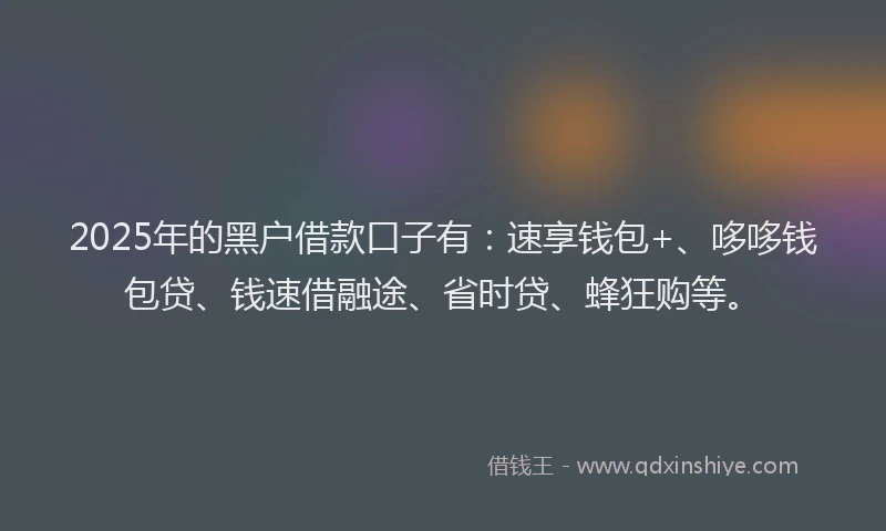 2025年的黑户借款口子有：速享钱包+、哆哆钱包贷、钱速借融途、省时贷、蜂狂购等。