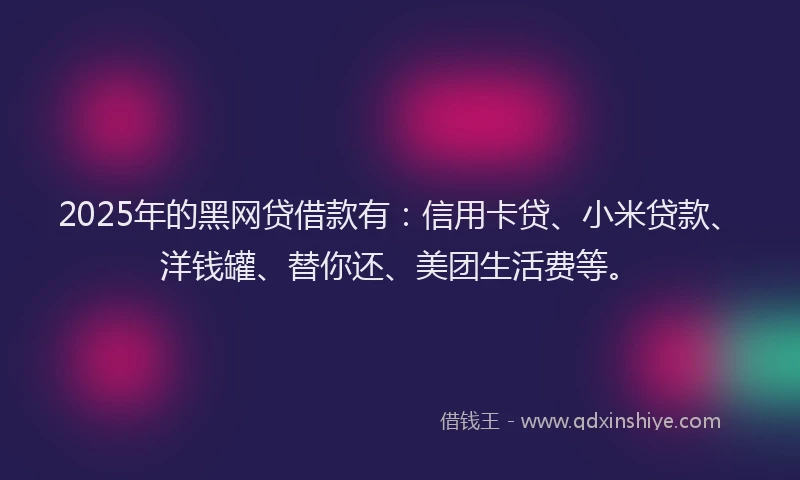 2025年的黑网贷借款有：信用卡贷、小米贷款、洋钱罐、替你还、美团生活费等。