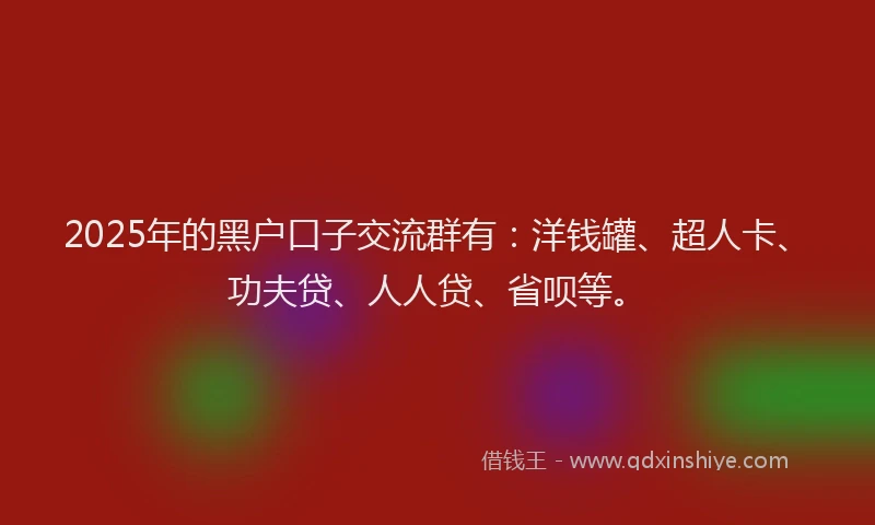 2025年的黑户口子交流群有：洋钱罐、超人卡、功夫贷、人人贷、省呗等。