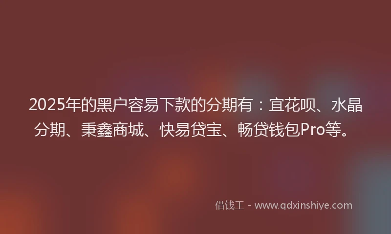 2025年的黑户容易下款的分期有：宜花呗、水晶分期、秉鑫商城、快易贷宝、畅贷钱包Pro等。
