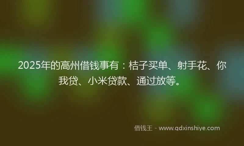 2025年的高州借钱事有：桔子买单、射手花、你我贷、小米贷款、通过放等。