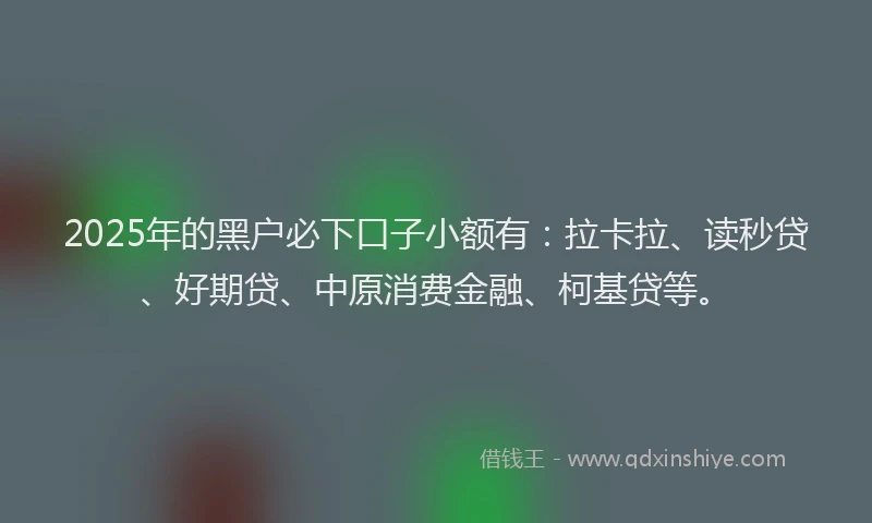 2025年的黑户必下口子小额有：拉卡拉、读秒贷、好期贷、中原消费金融、柯基贷等。