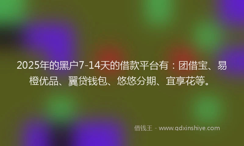 2025年的黑户7-14天的借款平台有：团借宝、易橙优品、翼贷钱包、悠悠分期、宜享花等。