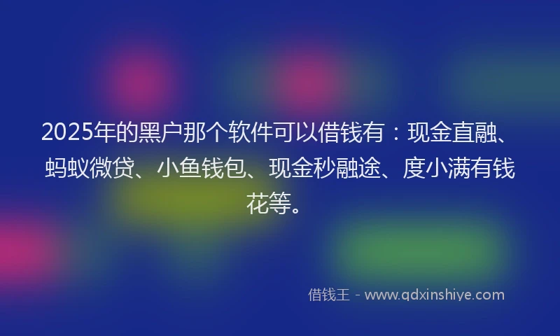 2025年的黑户那个软件可以借钱有：现金直融、蚂蚁微贷、小鱼钱包、现金秒融途、度小满有钱花等。