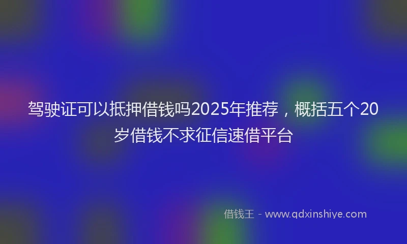 驾驶证可以抵押借钱吗2025年推荐，概括五个20岁借钱不求征信速借平台
