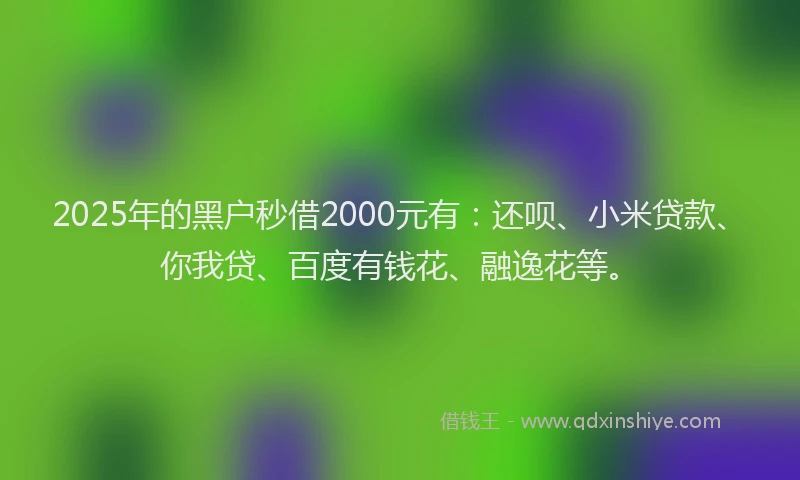 2025年的黑户秒借2000元有：还呗、小米贷款、你我贷、百度有钱花、融逸花等。