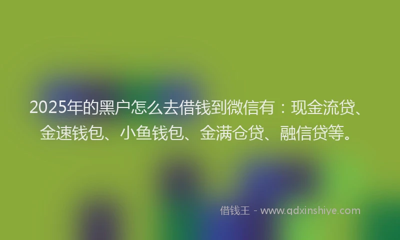2025年的黑户怎么去借钱到微信有：现金流贷、金速钱包、小鱼钱包、金满仓贷、融信贷等。