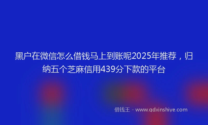 黑户在微信怎么借钱马上到账呢2025年推荐，归纳五个芝麻信用439分下款的平台