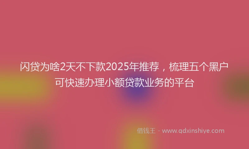 闪贷为啥2天不下款2025年推荐，梳理五个黑户可快速办理小额贷款业务的平台