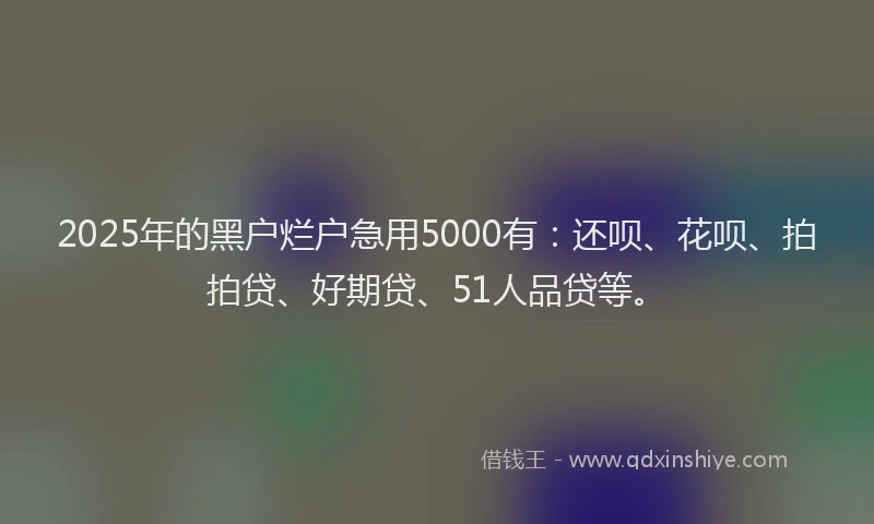 2025年的黑户烂户急用5000有：还呗、花呗、拍拍贷、好期贷、51人品贷等。