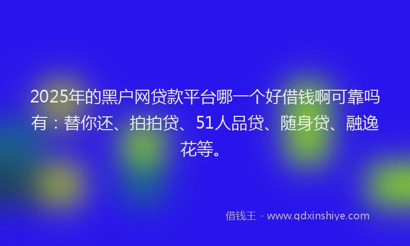 2025年的黑户网贷款平台哪一个好借钱啊可靠吗有：替你还、拍拍贷、51人品贷、随身贷、融逸花等。
