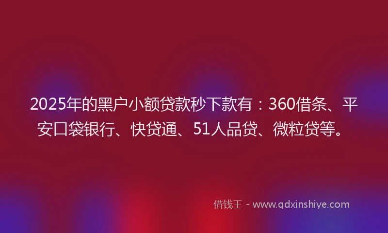 2025年的黑户小额贷款秒下款有：360借条、平安口袋银行、快贷通、51人品贷、微粒贷等。
