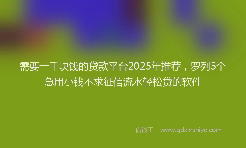 需要一千块钱的贷款平台2025年推荐，罗列5个急用小钱不求征信流水轻松贷的软件