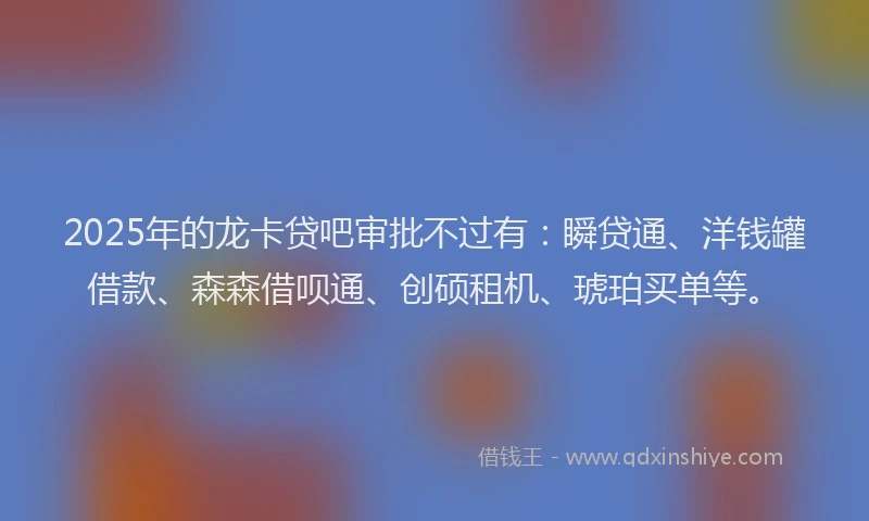 2025年的龙卡贷吧审批不过有：瞬贷通、洋钱罐借款、森森借呗通、创硕租机、琥珀买单等。