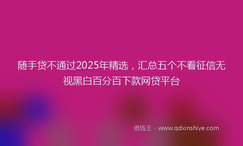 随手贷不通过2025年精选，汇总五个不看征信无视黑白百分百下款网贷平台