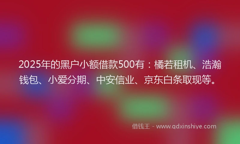 2025年的黑户小额借款500有：橘若租机、浩瀚钱包、小爱分期、中安信业、京东白条取现等。