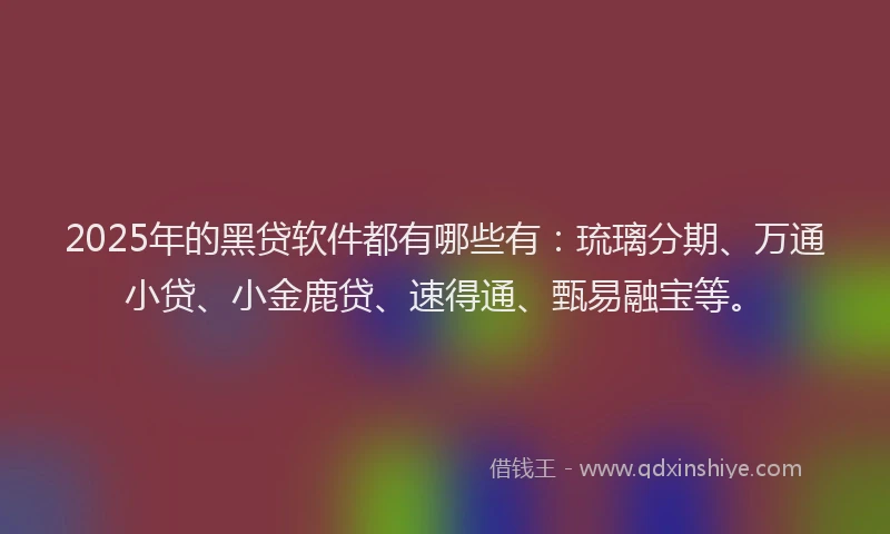 2025年的黑贷软件都有哪些有：琉璃分期、万通小贷、小金鹿贷、速得通、甄易融宝等。