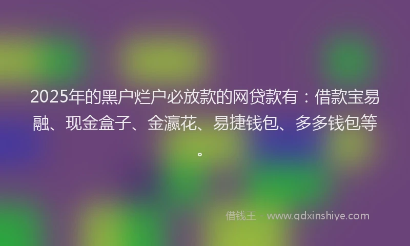 2025年的黑户烂户必放款的网贷款有：借款宝易融、现金盒子、金瀛花、易捷钱包、多多钱包等。